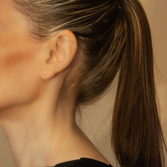 Real 14K Yellow Gold Ethical Natural Earth Grown Diamond Tiny Dot Mini Studs - Picture 3 of 7